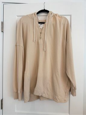 Aerie Beige Oversized Henley Hoodie Pullover Size XL